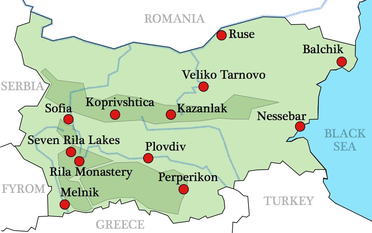 Bulgaristan haritası manastırlar