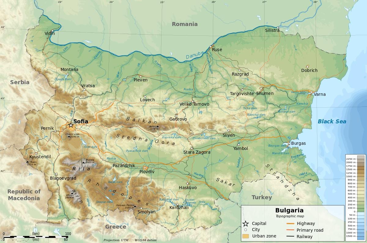 Bulgaristan coğrafya haritası 