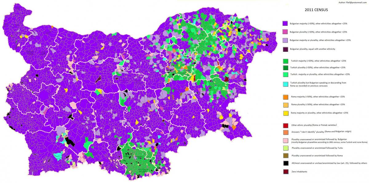 Bulgaristan haritasında etnik