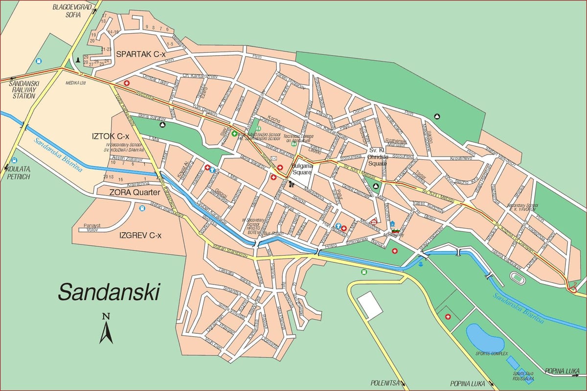 sandanski, Bulgaristan harita 